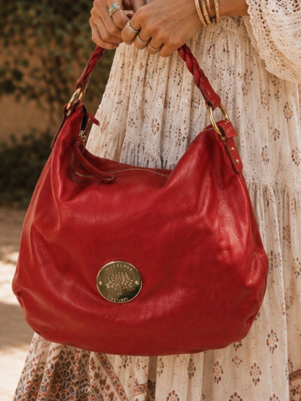 Red Leather Slouchy Hobo Bag Mulberry Daria Style